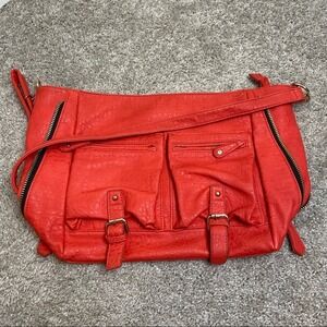 Coral Red Crossbody Bag Satchel Convertible Handbag Zip Pockets